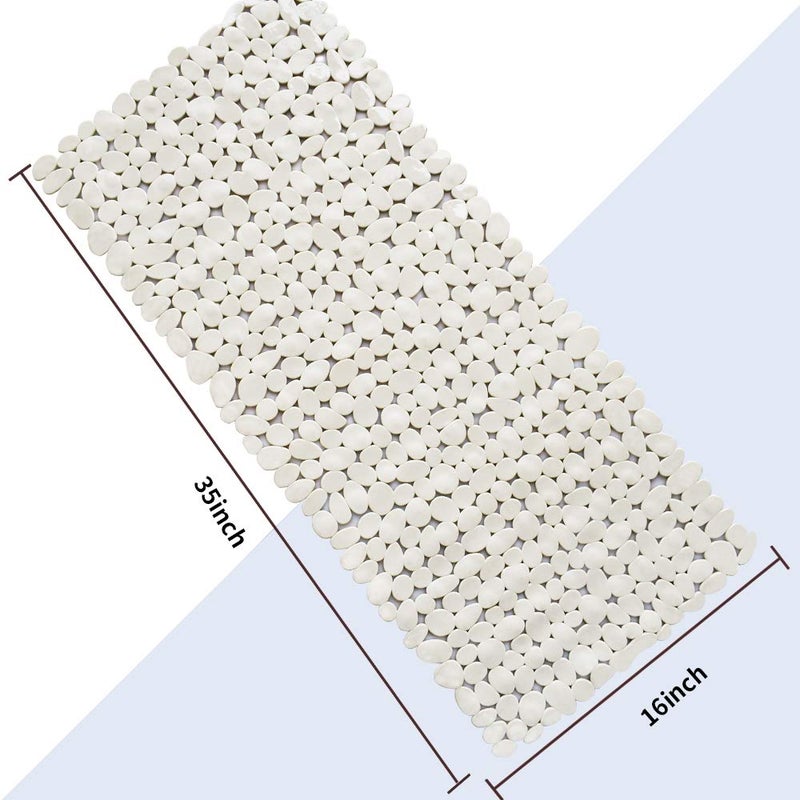 SONGZIMING Bathtub Mat Non Slip Pebble Bath Shower Mat with Drain Holes, Suction Cups Mat for Tub (16" W x 35" L,Beige) - Image 3